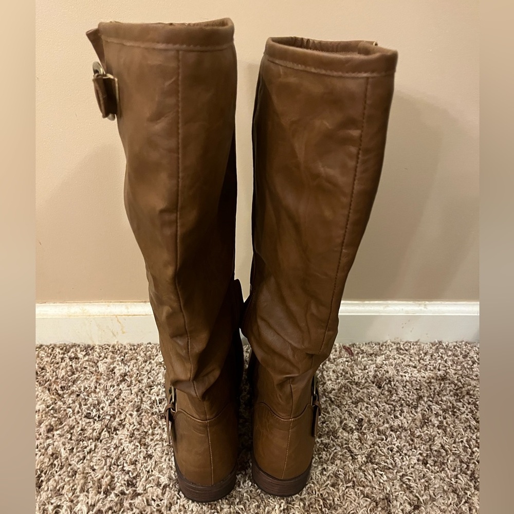 Journee Collection Stormy Faux Leather Knee Hi Boots, Size 10 Wide Calf, Tan - Picture 2 of 5